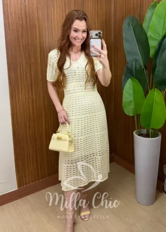 Milla Chic – Vestido Eduarda – Tricô Trabalhado Midi Milla Chic - Vestido Eduarda – Tricô Trabalhado Midi