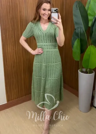 Milla Chic – Vestido Eduarda – Tricô Trabalhado Midi – Verde Milla Chic - Vestido Eduarda – Tricô Trabalhado Midi - Verde