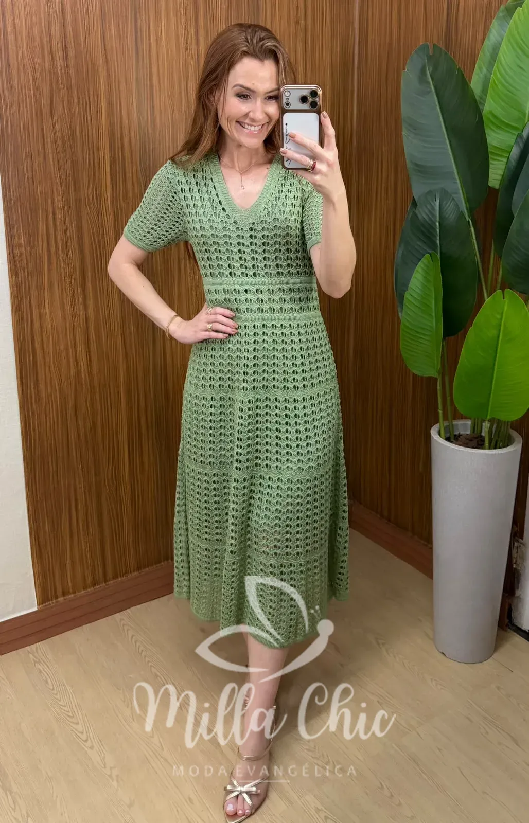 Milla Chic – Vestido Eduarda – Tricô Trabalhado Midi – Verde Milla Chic - Vestido Eduarda – Tricô Trabalhado Midi - Verde