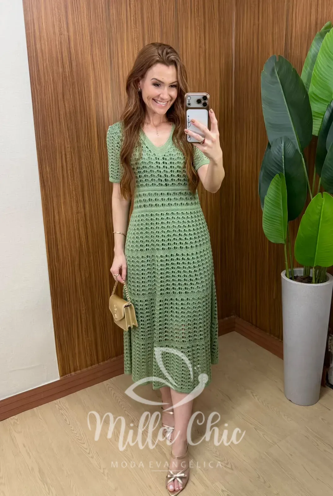 Milla Chic – Vestido Eduarda – Tricô Trabalhado Midi – Verde Milla Chic - Vestido Eduarda – Tricô Trabalhado Midi - Verde
