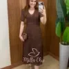 Milla Chic - Vestido Eduarda  – Tricô Trabalhado Midi - Verde (cópia)