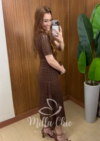 Milla Chic - Vestido Eduarda  – Tricô Trabalhado Midi - Verde (cópia)