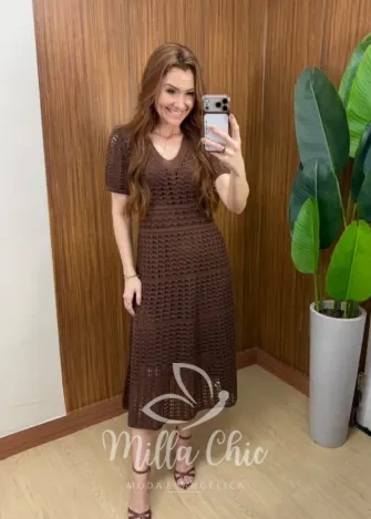 Milla Chic - Vestido Eduarda  – Tricô Trabalhado Midi - Verde (cópia)