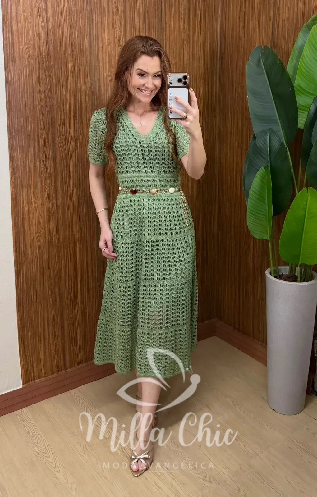 Milla Chic – Vestido Eduarda – Tricô Trabalhado Midi – Verde Milla Chic - Vestido Eduarda – Tricô Trabalhado Midi - Verde