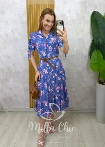Milla Chic - Vestido Gabriela em Viscolinho - Azul