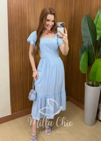 Milla Chic - Vestido Larissa em Viscolinho - Azul