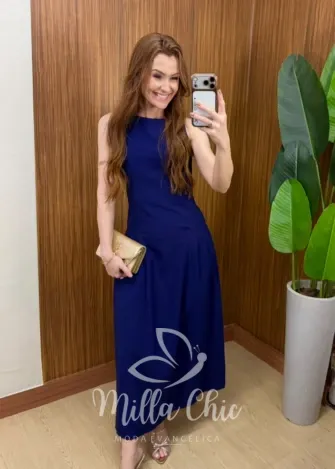 Milla Chic - Vestido Larissa em Viscolinho - Azul Marinho (cópia)