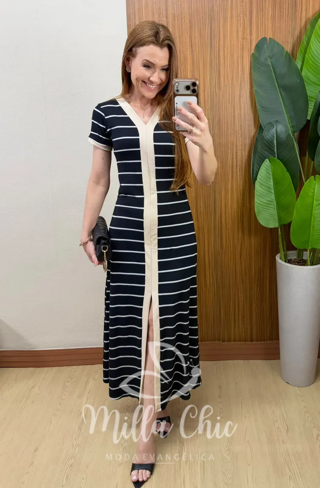 Milla Chic – Vestido Longo Jéssica em Ribana Canelada com Listras Milla Chic - Vestido Longo Jéssica em Ribana Canelada com Listras