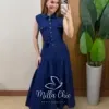 Milla Chic - Vestido Longo Rute Três Marias com Cinto - Azul