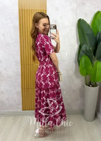 Milla Chic - Vestido Manuela — Tricoline Estampado com Babados - Azul (cópia)