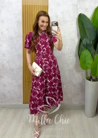 Milla Chic - Vestido Manuela — Tricoline Estampado com Babados - Azul (cópia)