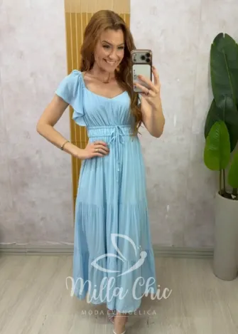 Milla Chic - Vestido Super Midi Melina — Viscolinho - Azul