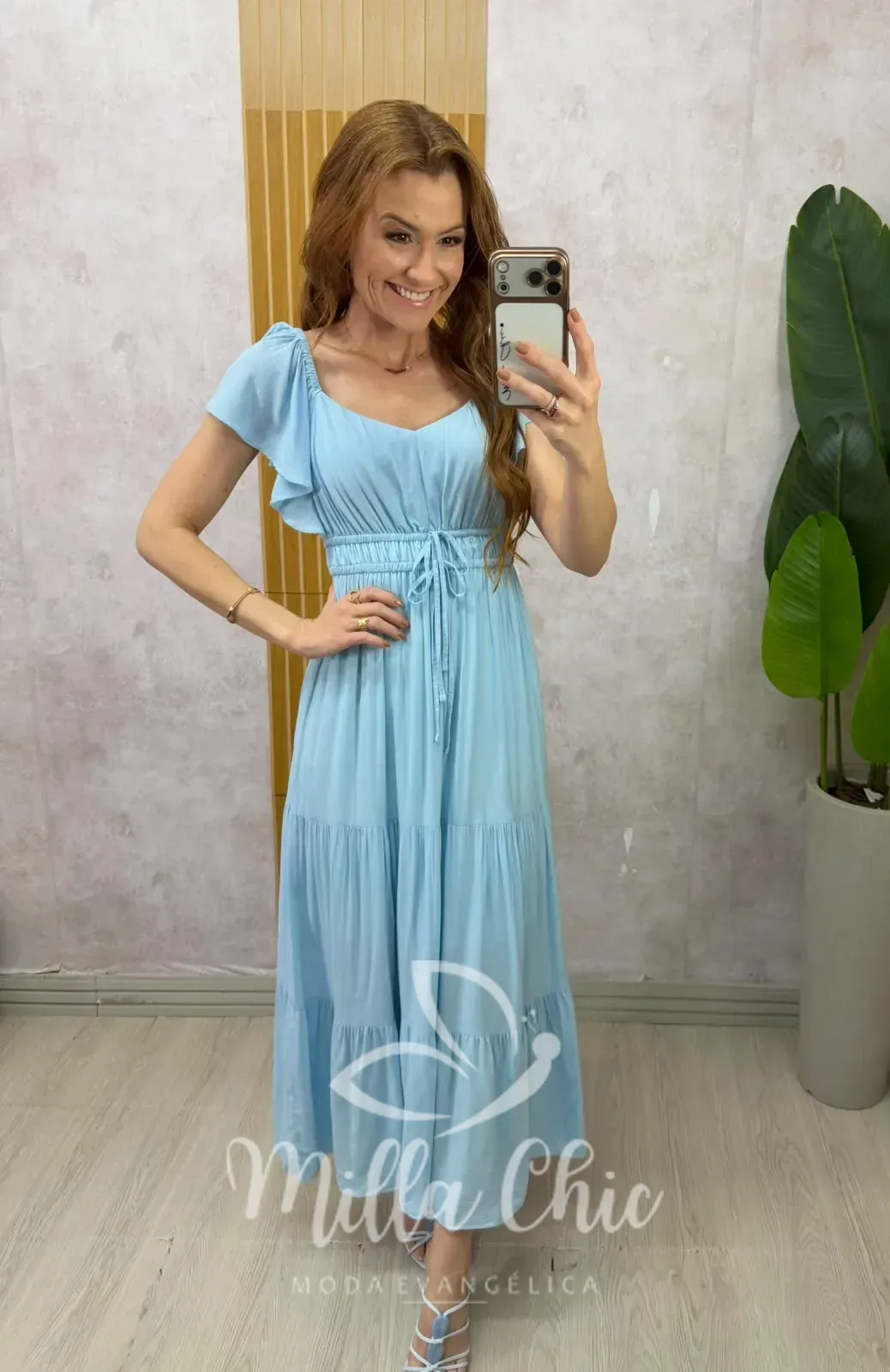 Milla Chic – Vestido Super Midi Melina — Viscolinho – Azul Milla Chic - Vestido Super Midi Melina — Viscolinho - Azul