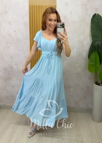 Milla Chic – Vestido Super Midi Melina — Viscolinho – Azul Milla Chic - Vestido Super Midi Melina — Viscolinho - Azul