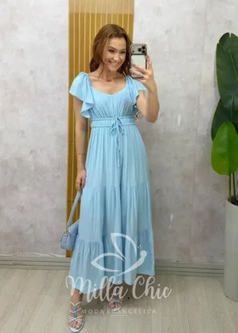 Milla Chic – Vestido Super Midi Melina — Viscolinho – Azul Milla Chic - Vestido Super Midi Melina — Viscolinho - Azul