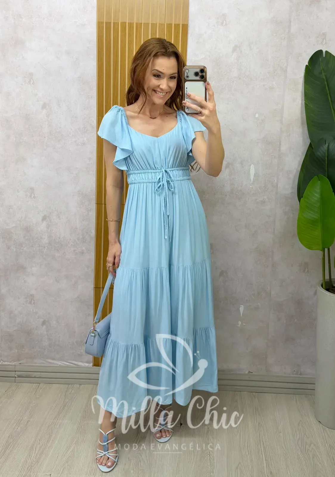 Milla Chic – Vestido Super Midi Melina — Viscolinho – Azul Milla Chic - Vestido Super Midi Melina — Viscolinho - Azul