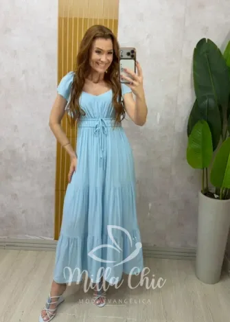 Milla Chic – Vestido Super Midi Melina — Viscolinho – Azul Milla Chic - Vestido Super Midi Melina — Viscolinho - Azul