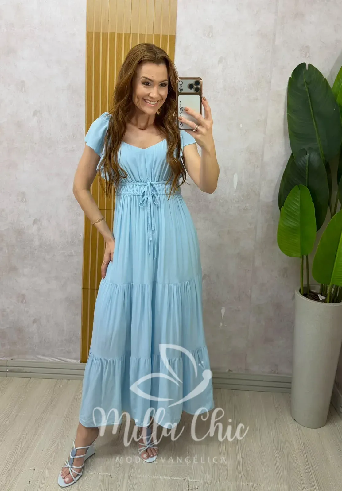 Milla Chic – Vestido Super Midi Melina — Viscolinho – Azul Milla Chic - Vestido Super Midi Melina — Viscolinho - Azul